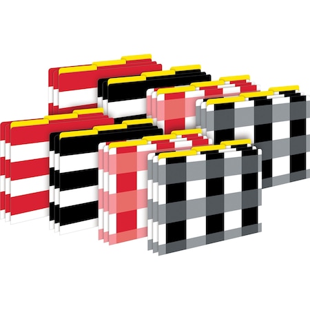 Barker Creek Buffalo Plaid & Wide Stripes Designer Letter File Folders, Multi-Design Set, 24/Package 3962